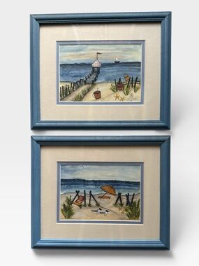 E Smithson Coastal Beach Prints in Blue Framed Art (Set of 2)